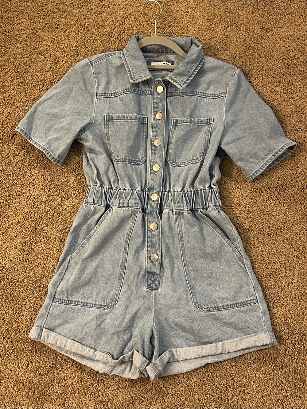 Fashion Nova Light Wash Denim Button-Up Romper